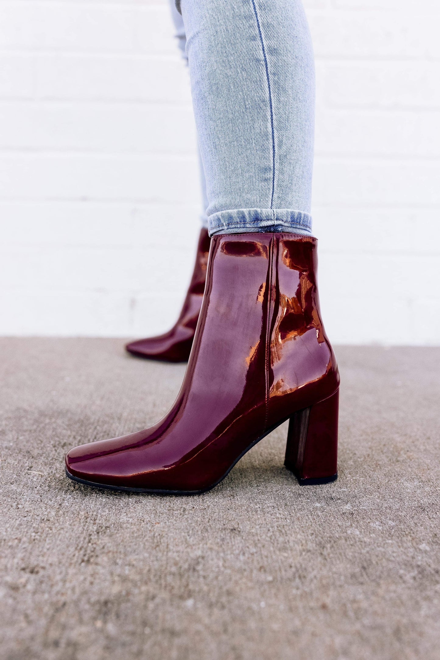 Rita Patent Leather Bootie in Wine