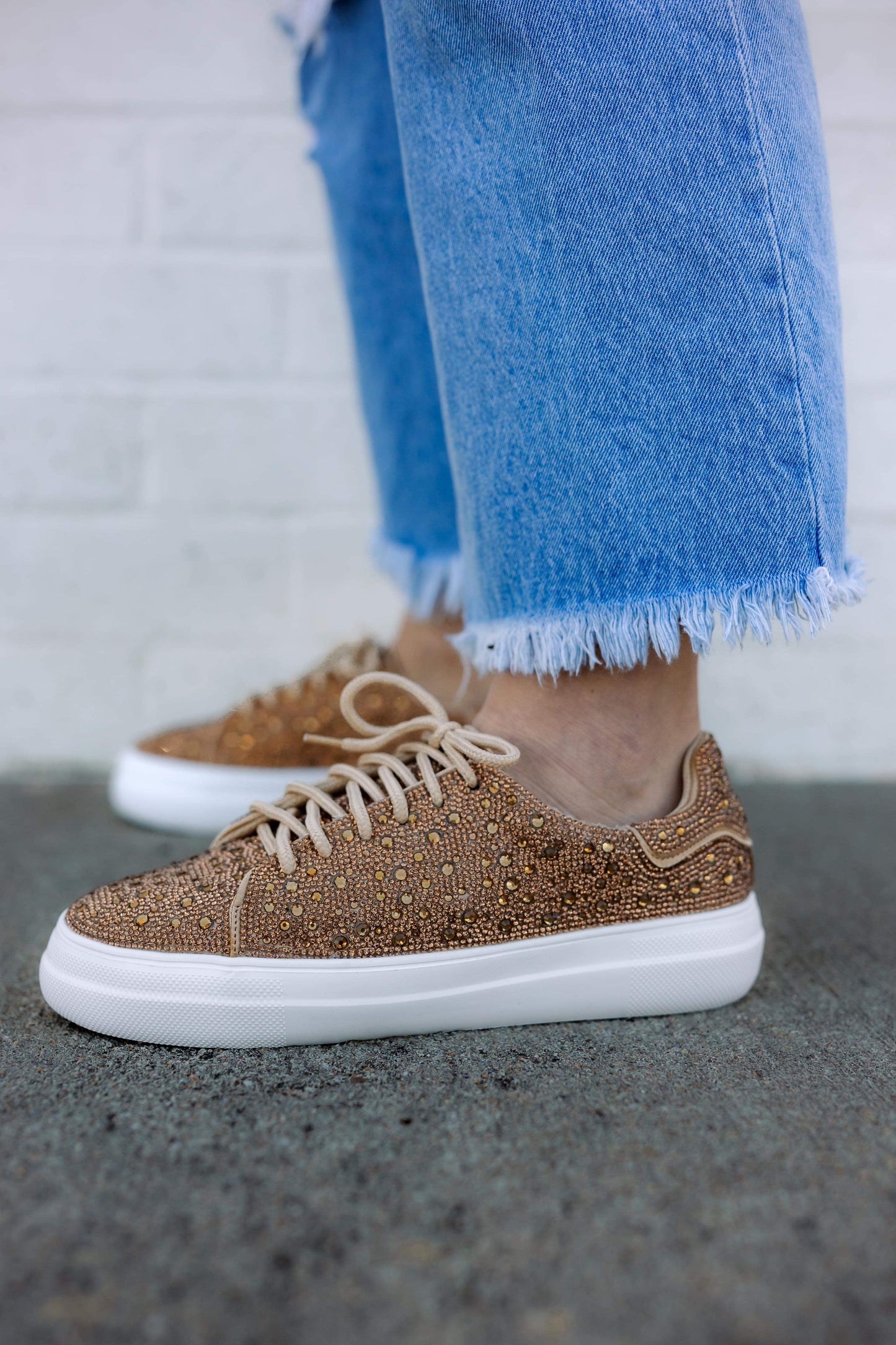 Rizzo Rhinestone Sneakers in Gold