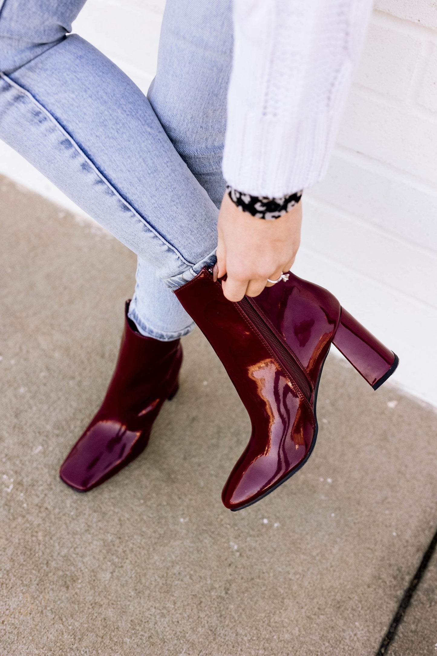 Rita Patent Leather Bootie in Wine