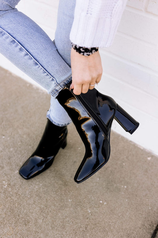 Rita Patent Leather Bootie in Black